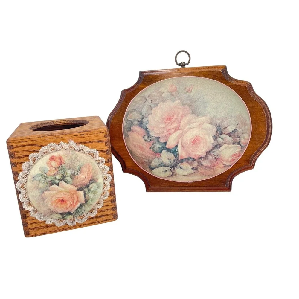 Plum Pretty Floral Cottagecore Wall Decor Tissue‎ Box Set Pebble Crinkle Texture